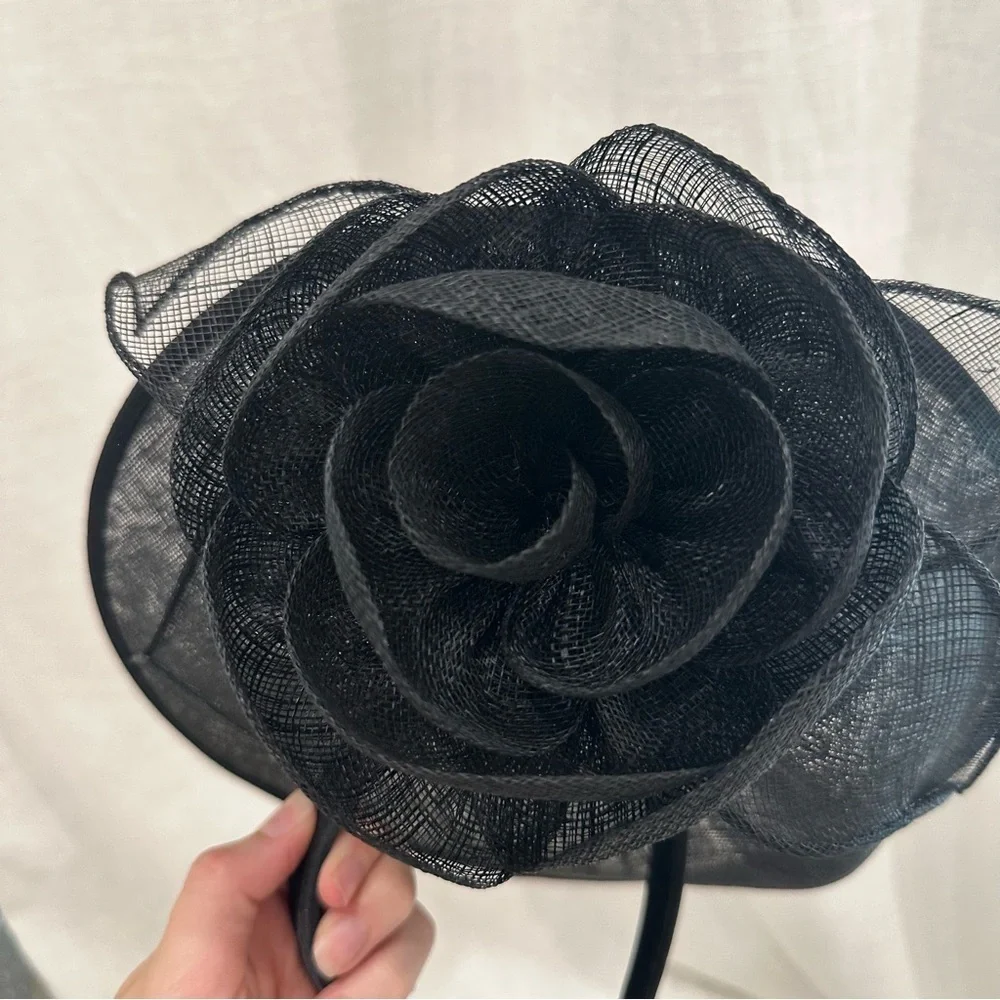 St Julian Black Kentucky Derby headband hat woven with flowers